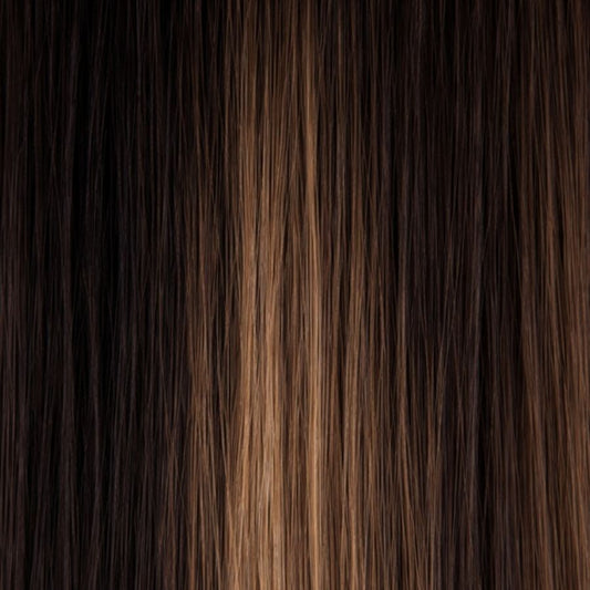 Dark Brown with Warm Highlights (#R3/3T5) Invisible Wire Extensions – European Hair – Sam Conan™