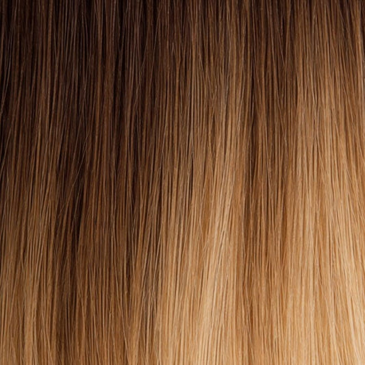 Dark Brown to Light Blonde Blend (#R4T5/10) Micro-Loop Extensions – European Hair – Sam Conan™
