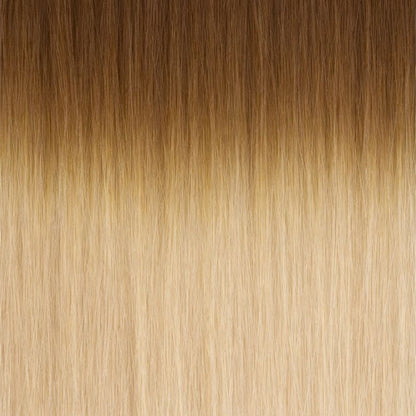 Soft Brown Root to Vanilla Blonde (#T9A/White) Nano-Rings Extensions European Hair by Sam Conan ™
