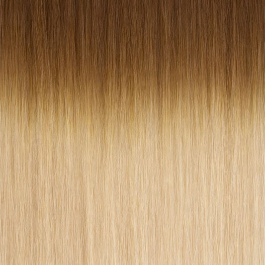 Soft Brown Root to Vanilla Blonde (#T9A/White) Nano-Rings Extensions European Hair by Sam Conan ™
